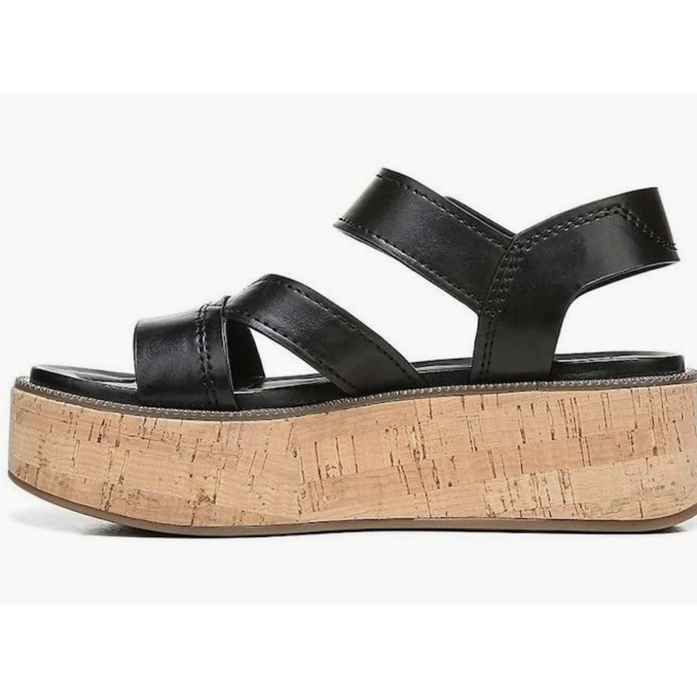 Franco Sarto Black Leather Platform Cork Sandals